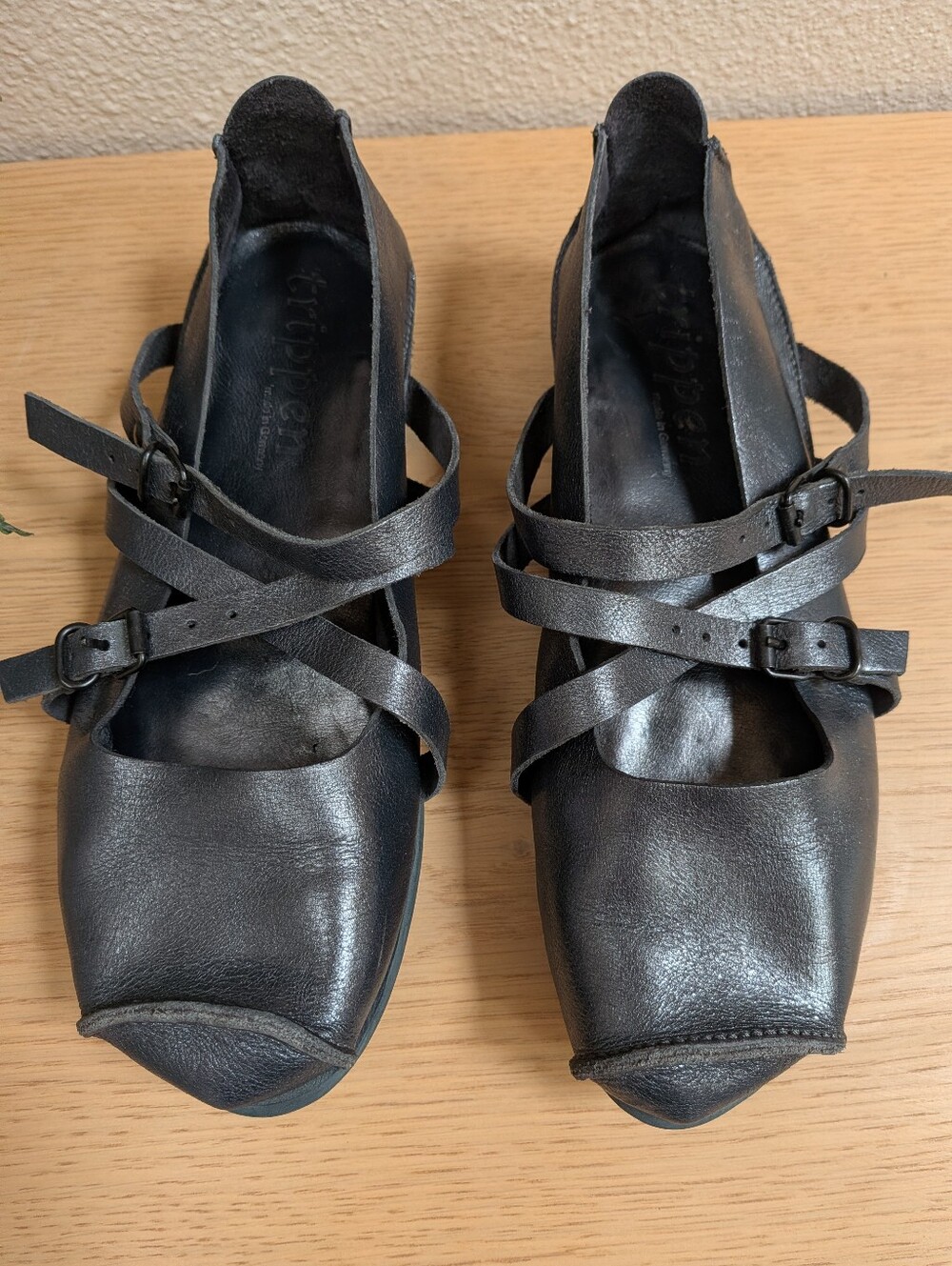 Trippen Travel Metallic Blue Leather Strap Flats Shoes EU 39 US 8 Lagenlook - Picture 7 of 15